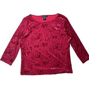 Vintage Laura G Red Burnout Velvet Top Size XL